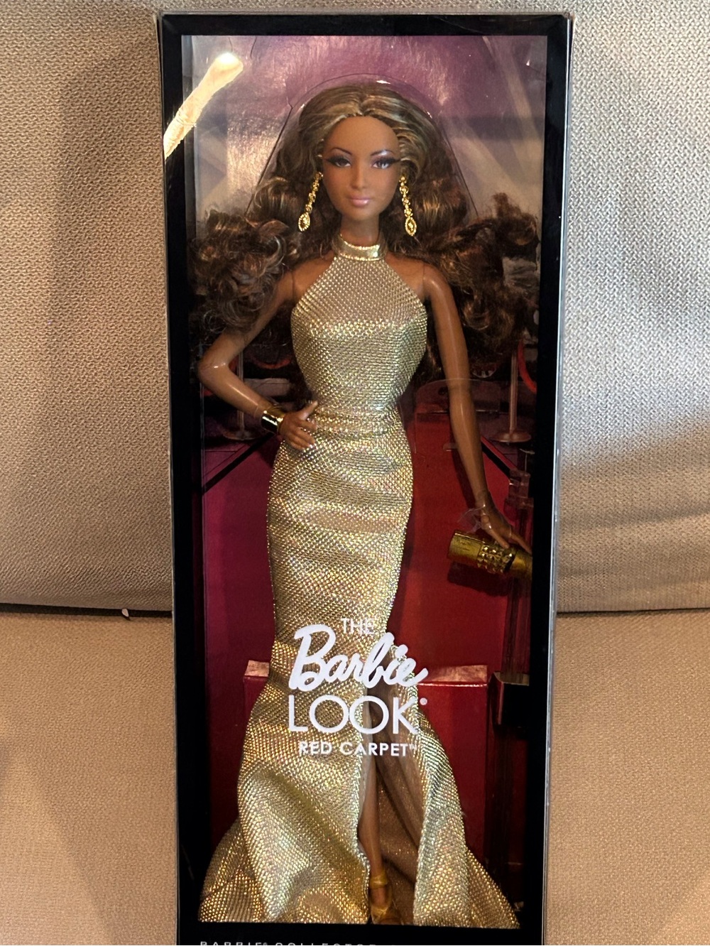 2013 Barbie The Look Red Carpet Gold Gown Black Label NIB